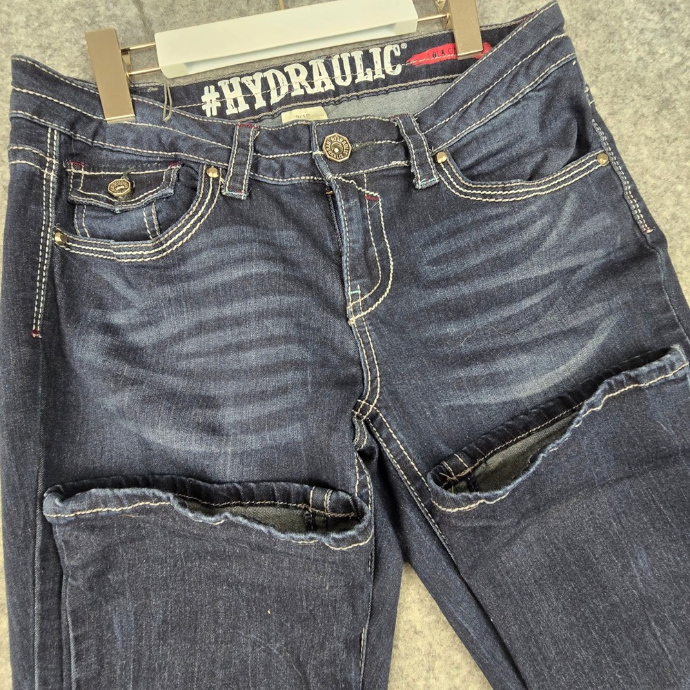Hydraulic Lola Curvy Bootcut Jeans Womens 9/10 Flap Pocket Embellished Dark Wash